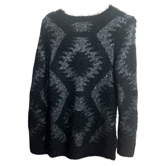 NEVADA Vintage Geometric Wool Blend Sweater Ribbed Black Knit Pullover Sequins - Picture 2 of 10